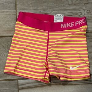 Nike Pro Pink and Yellow Striped Shorts